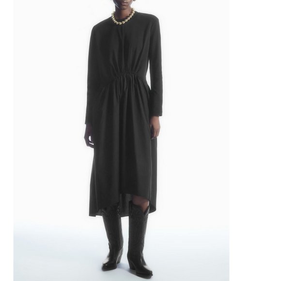 COS Asymmetric Gathered-Waist Midi Dress - Picture 3 of 14